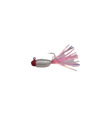 Bling Weenie tinsel tail crappie jig lure in a high-visibility red craw color pattern with premium reflective flash.