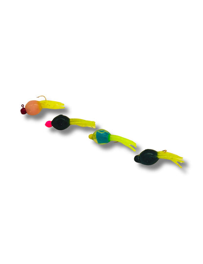 Tiny Guppie soft plastic finger tail finesse jig 10-pack for crappie fishing featuring a one-sixteenth ounce head.