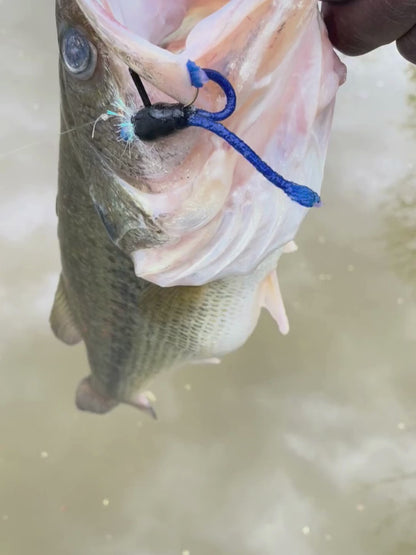 Video demonstration of an angler catching and landing a largemouth bass using the Thunder Guppy Super Tail series fishing lures.